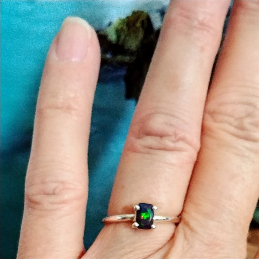 Black Ethiopian Opal Ring - 925 Sterling Silver - Size 5.5 - Picture 9 of 15